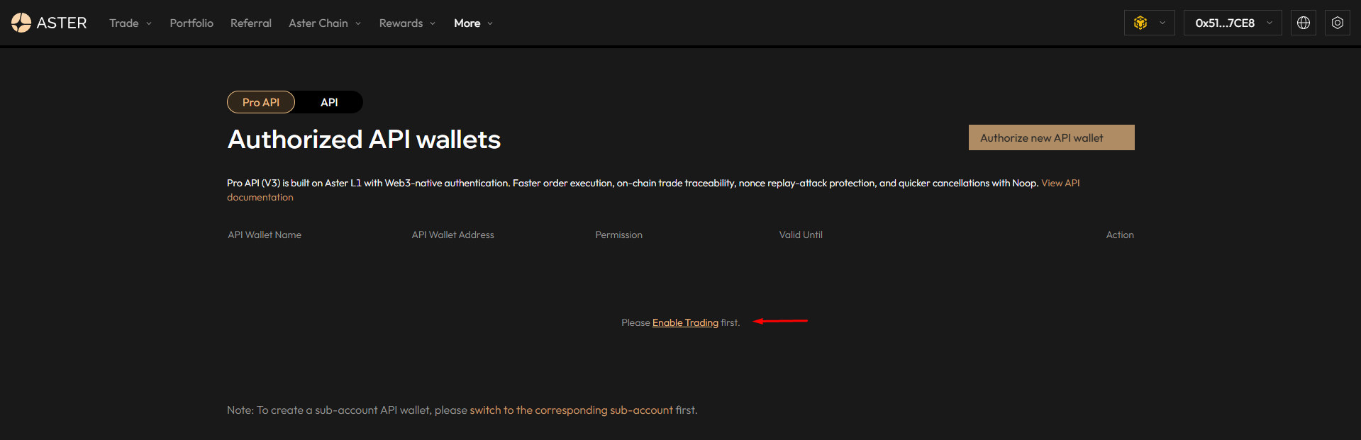 Step 1: Open API Wallets