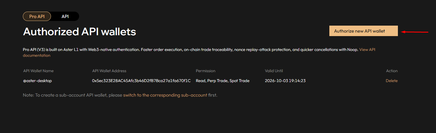 Step 3: Configure the API Wallet