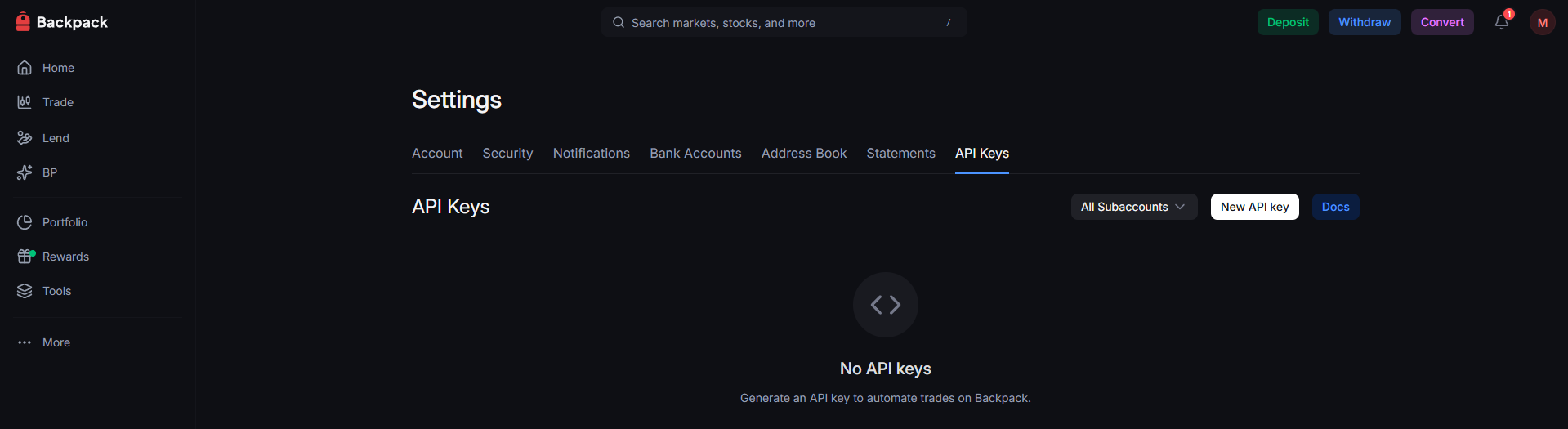 Step 1: Open API Keys