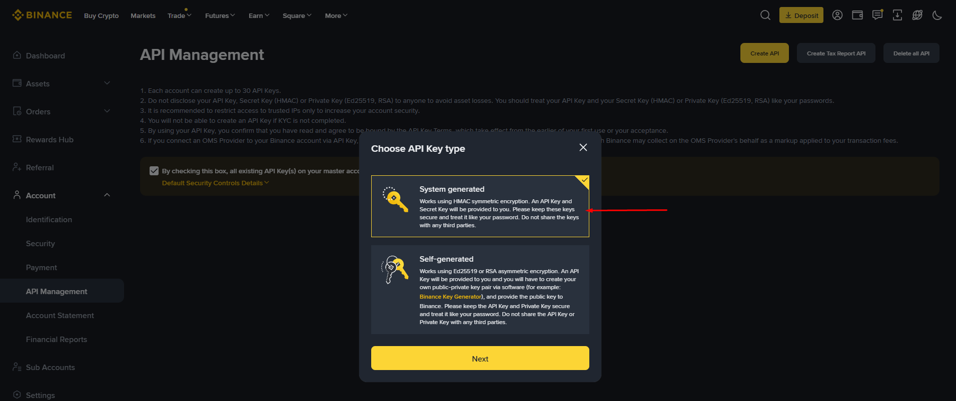 Step 2: Choose API Key Type