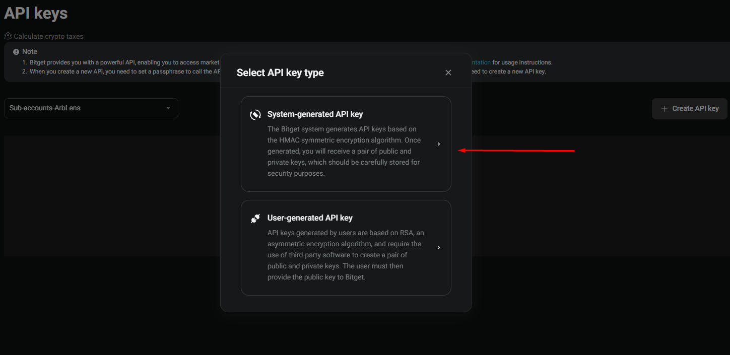 Step 2: Select API Key Type