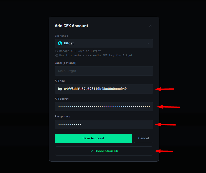 Step 8: Connect Bitget to ArbLens