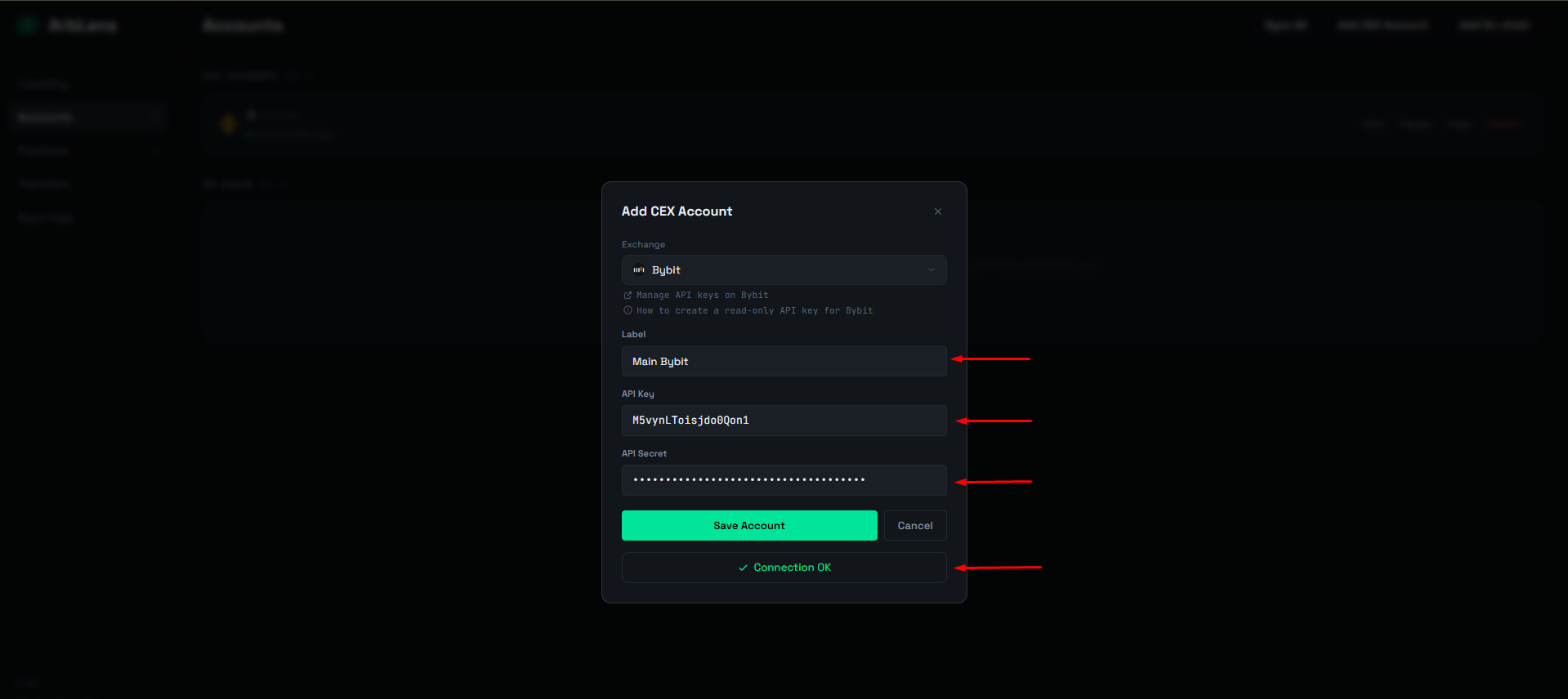 Step 8: Connect Bybit to ArbLens
