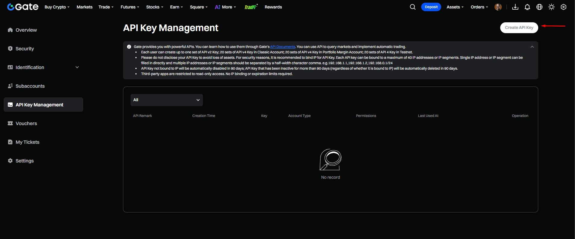 Step 1: Open API Key Management