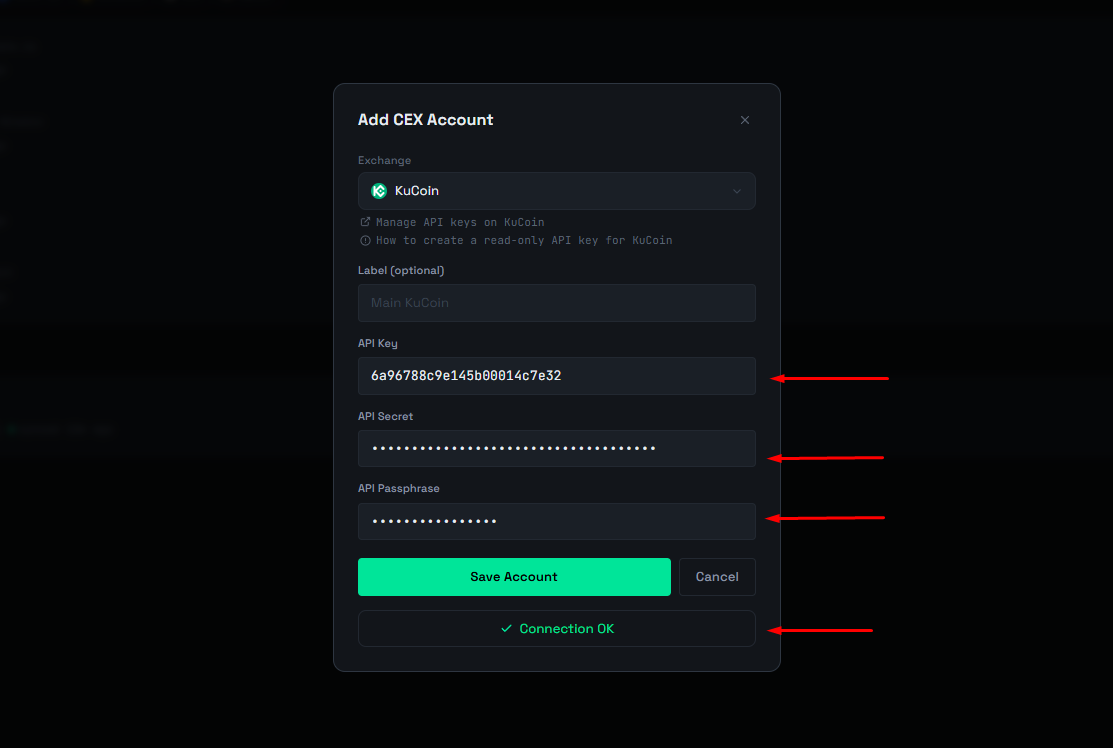Step 6: Connect KuCoin to ArbLens