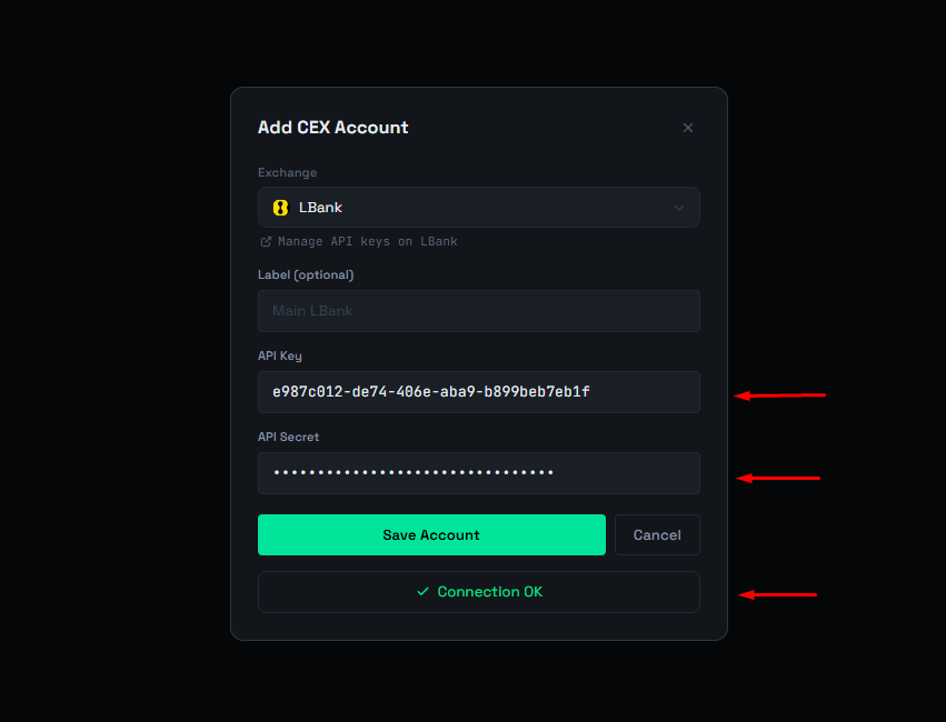 Step 5: Connect LBank to ArbLens