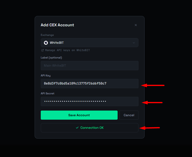 Step 5: Connect WhiteBIT to ArbLens